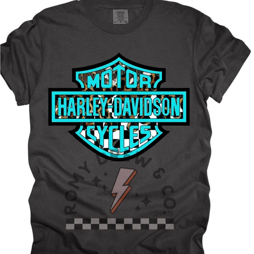 Harley Black and Teal Graphic Tee
